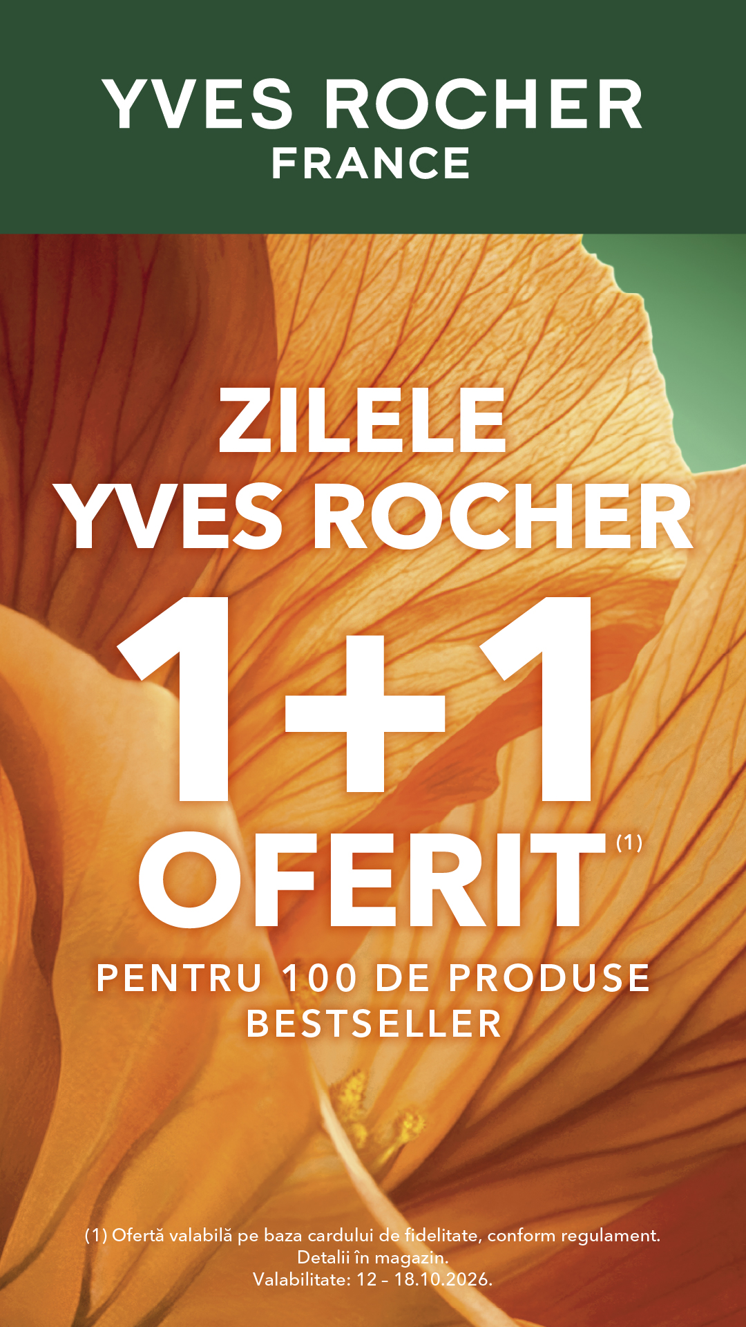 Zilele Yves Rocher: 1+1 ofertă pentru 100 de produse bestseller, valabilă 12–18 octombrie 2026